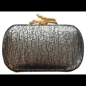 Diane von Furstenberg Silver Black Gold Leather and Hardware Clutch